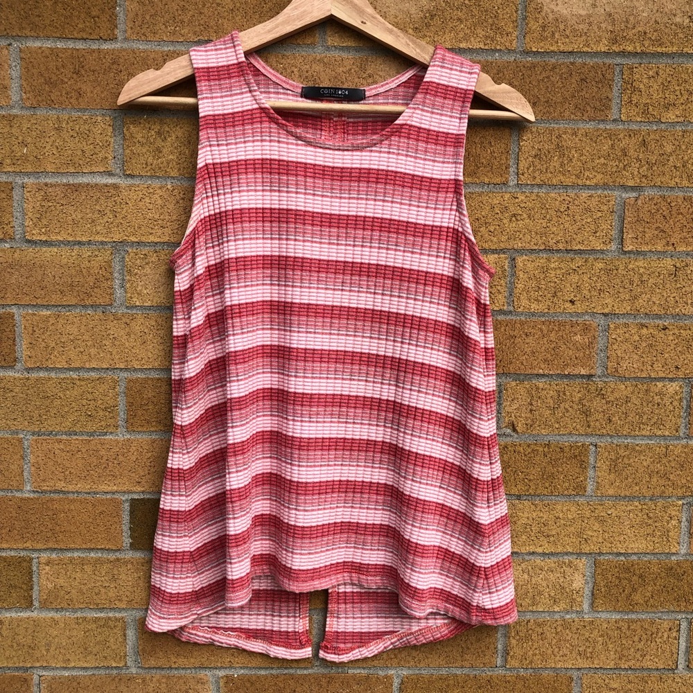 Coin 1804 Los Angeles striped summer peachy tank top Shell buttons size medium M